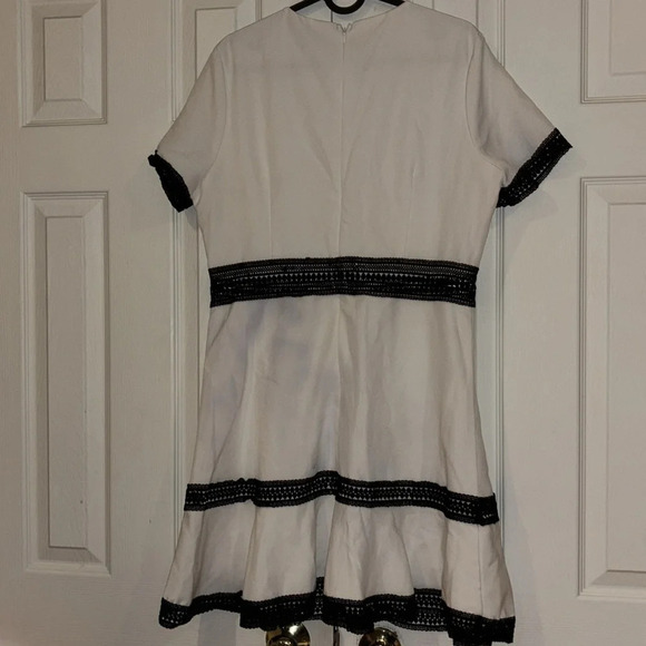 Aqua  white black lace trim loose fur A line mini dress - Picture 6 of 12